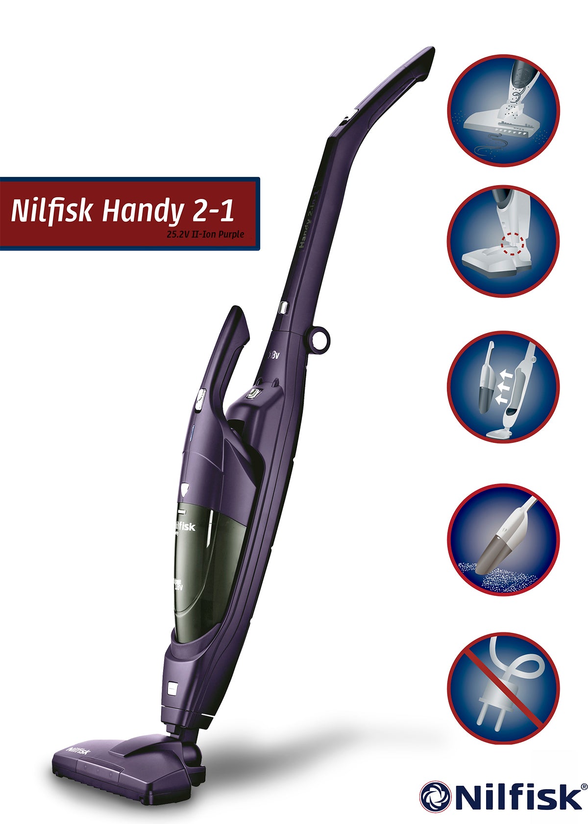 Nilfisk Handy 2-in-1 25.2V II-Ion Lilla