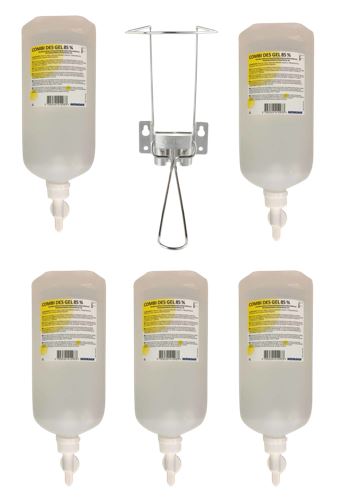 5 x Combi Desinfektion 85% 1L. Gel + dispenser