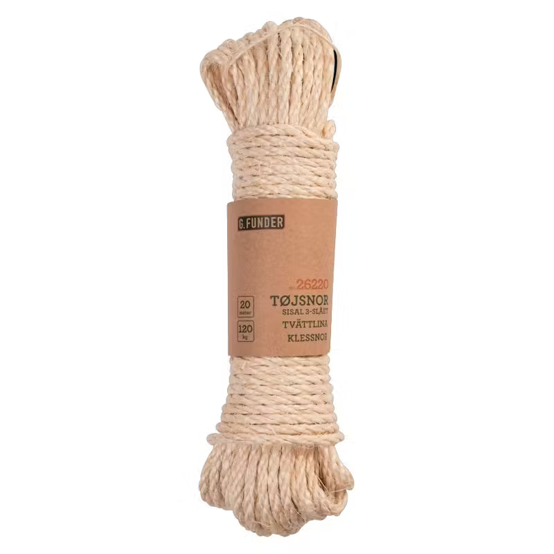 Tøjsnor 6 stk. 20 m. Sisal