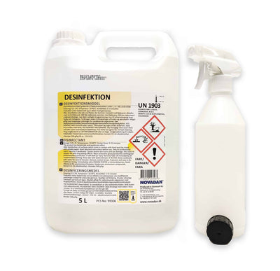 Novadan desinfektionsmiddel 5 liter højkoncentrat til overflader, inkl flaske og forstøver